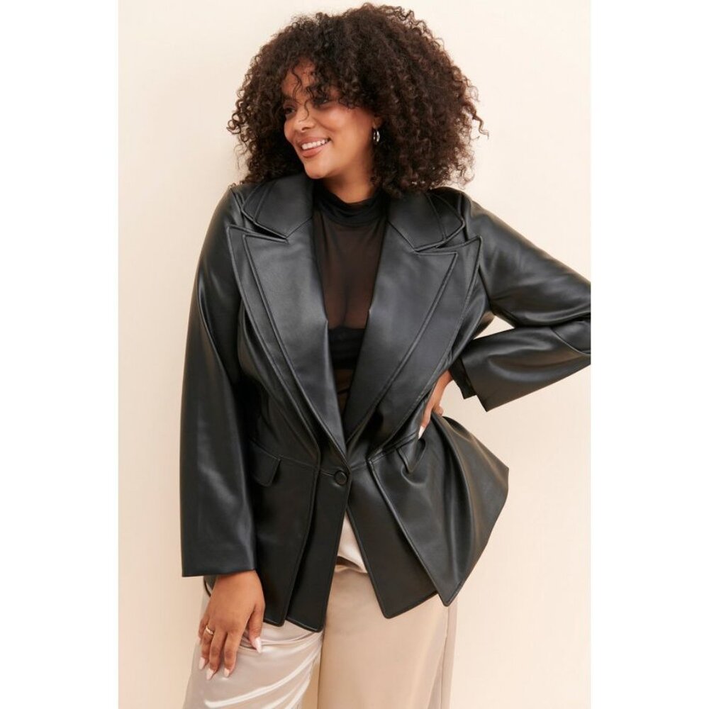 Anthropologie Hutch Layered Vegan Leather Blazer Jacket Coat Edgy Cool Unique 1X